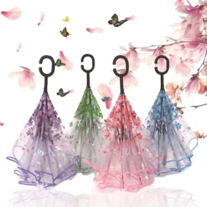 Cherry Blossom Windproof Transparent Inverted Reverse Umbrella
