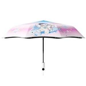 Child-Friendly Umbrella with Encased Safety Design Cartoon Print Windproof Rain and Sun Protection (UPF 50+)