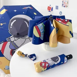 Children Anti UV Folding Full Automatic Umbrella Space Astronaut Three Fold Kids Umbrella