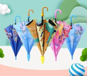 Children Classic Straight Umbrella with Polyester Fabric Reflective Strip Auto Open & Rain Proof-High Quality