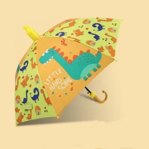 Children Rain Sun Shelter Long Handle Umbrella Cartoon Ice Cream Pattern for Kindergarten Boys Girls Students