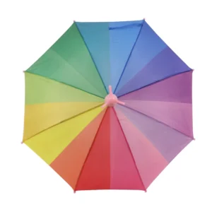 Children Rainbow Straight Umbrella with Self Standing No Drip Bottle Cover Safe Round Tips Curved Handle for Kindergarten Kids