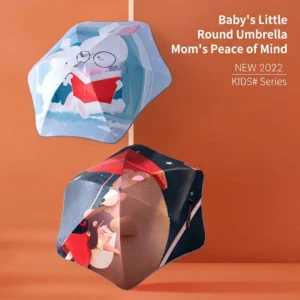 Children’s Anti-Pinch Windproof Straight Umbrella with Circular Head, Cartoon Print, Manual Opening