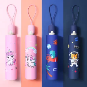 Children’s Automatic Anti-UV Folding Windproof Rain Umbrella for Girls