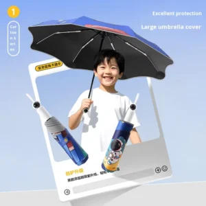 Children’s Boys’ Automatic Anti-Rebound Folding Umbrella 190T Nylon 90cm Cartoon Design Steel Frame