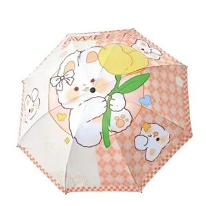 Children’s Cartoon Rabbit Design Iron Plastic Sunshade Umbrella for Kindergarten Primary School Students Sunny Rain Umbrella