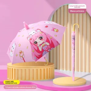 Children’s Cartoon Rabbit Logo Fully Automatic Umbrella for Girls and Boys, Kindergarten, Toddlers, Primary School Students, 8-9