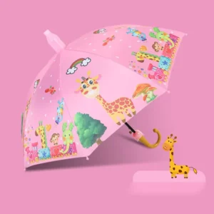 Children’s Cartoon Semi-Automatic Waterproof Straight Pole 8-Rib Pongee Kids Umbrella