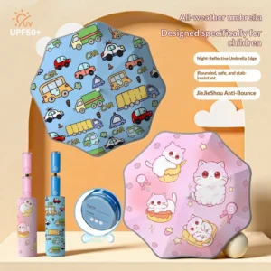 Children’s Cartoon Squirrel Automatic Retractable UV-Resistant Umbrella UPF50+