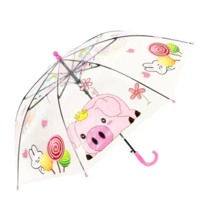 Children’s Cartoon Transparent Dome Stick Umbrella Windproof Bubble Clear