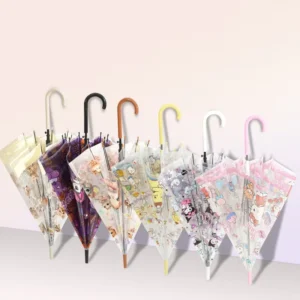 Children’s Cartoon Transparent Long-Handle Umbrella Thickened Painted Design