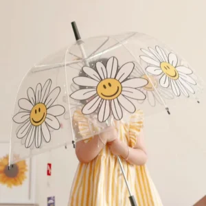 Children’s Cartoon Transparent POE Umbrella with Windproof Design, Automatic Open, Long Handle