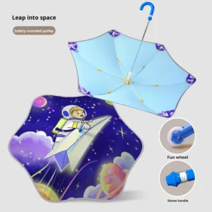 Children’s Cartoon Umbrella with Fiberglass Ribs, Collision-Resistant Fabric, Semi-Automatic Opening