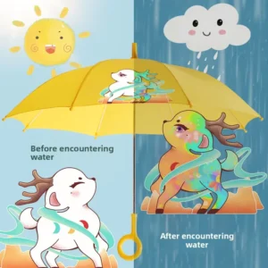 Children’s Custom Logo Advertising Gift Umbrella, UPF30 Protection, Color-Changing Long Handle for Kindergarten Students