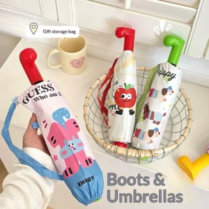 Children’s Folding Sun and Rain Umbrella, UV Protection, Cartoon Design