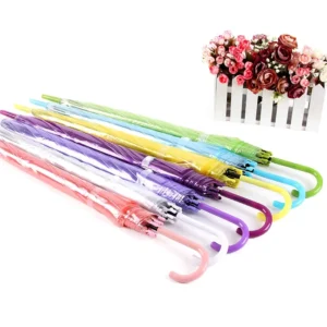 Children’s Mixed Compact Eight-Bone Transparent Gift Umbrella Straight Handle Colorful Modern Travel Outdoor