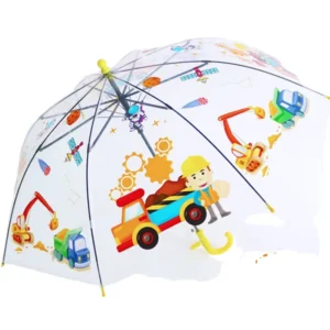 Children’s Outdoor Waterproof Semi Automatic Cartoon Transparent Small Umbrellas and Straight Umbrellas