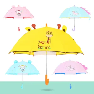 Children’s Primary School Students Toddlers’ Colorful Straight Umbrella Manual Safety Sun Umbrella Polyester Fiber Material