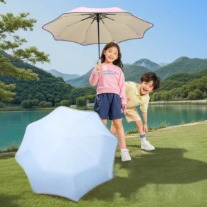 Children’s Safety Buckle UV-Protection Hook Handle Automatic 3-Fold Umbrella for Boys and Girls