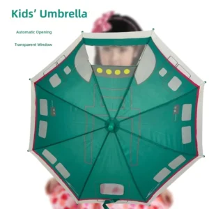 Children’s Semi-Automatic Long-Handled Umbrella with See-Through Window, Reinforced Wind-Resistant Straight Shaft