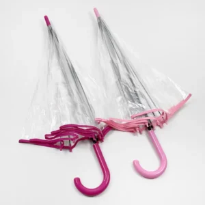 Children’s Semi-Automatic Transparent POE Edge Straight Long-Handle Umbrella