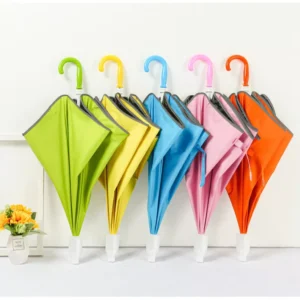 Children’s Solid Color Safety Rounded Edge Reflective Strip Baby Kindergarten Cute Ultra-Lightweight Semi-automatic Umbrella