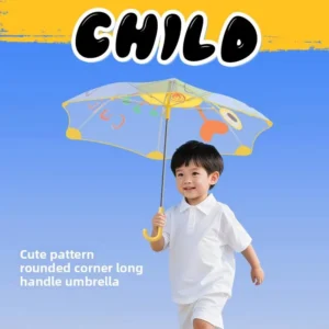 Children’s Transparent Manual Umbrella with Cartoon Design and Safe Rounded Corners, Custom-Made