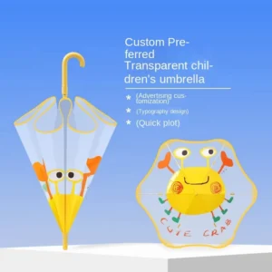 Children’s Transparent Semi-Automatic Umbrella with 6 Fiber Ribs and Rounded-Corner Design