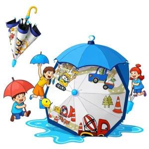 Children’s Umbrella for Primary School Students Cartoon Design Waterproof Safety Automatic 8 Ribs Collision Cloth