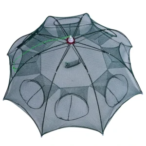 China 4 22 Holes 2mm Mesh Steel Wire Cast Throwing Portable Automatic Folding Umbrella Fishing Net
