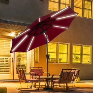 China Factory Customized Garden Patio LED Solar Panel Light Lamp Center Pole Umbrella Solar Patio for Outdoor Use
