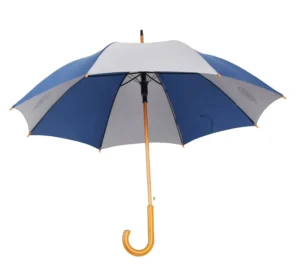 China Hotel Promotion Rain 23 Inch Auto Open Classic Curve J Wood Shaft Handle Stick Wooden Gift Umbrella for Outdoor