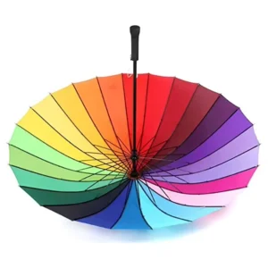 China Manufacturer Colorful 16K-Rib Curved-Handle Decorative Rainbow Straight Umbrella