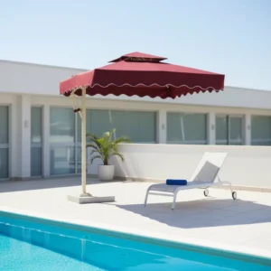 China Manufacturer Custom Print Foldable Patio Umbrella with Plastic Base Outdoor Umbrella for Advertising Promotion