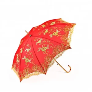 China Supplier Red Lace Edge Wedding Umbrella Bride Marry Umbrella