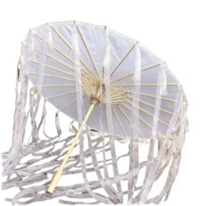 Chinese Ancient Style Silk Umbrella with Tassel Ribbon Hanfu Cosplay Photo Prop Decorative Dance Oil Paper Umbrella