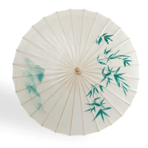 Chinese Classical Decorative Flower Oil Paper Bamboo Craft Silk Cloth Folding Straight Umbrella