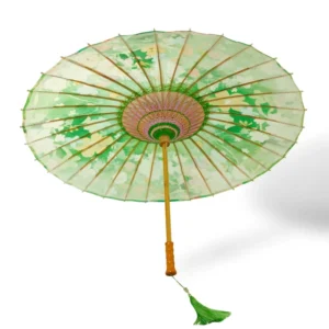 Chinese Classical Style Decorative Flower Oil-Paper Bamboo Craft Manual Folding 24 Ribs Wood Handle Straight Umbrella