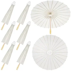 Chinese Handmade White Paper Bridal Wedding Oilpaper Parasol, Manual Straight Design