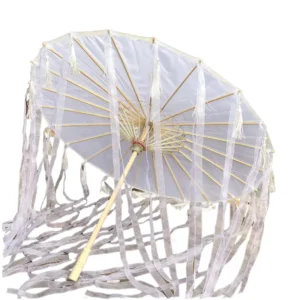 Chinese-Style Oil Paper Umbrella Bamboo Ribs Wood Shaft Lace Tassel for Wedding Decoration Photography Cultural Use