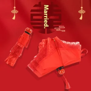 Chinese Style Vintage Wedding Umbrella 8K Folding Long Handle Polyester Lace Embroidery Manual Modern Design for Business Gifts