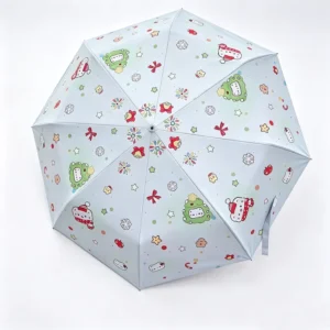Christmas Cat Print Folding Umbrella with Auto-Open Function for Children and Adults