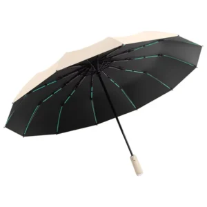 Classic 48-Bone Triple-Fold Semi-Automatic Umbrella with Frosted Handle for Travel