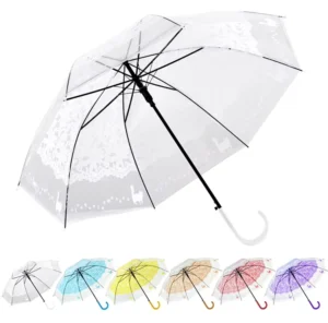 Classic Design Transparent Dome Umbrella with Floral Pattern, Princess Wedding Parasol