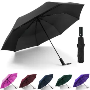 Classic Minimalist Waterproof Automatic Open Windproof Travel 3-Folding Umbrella with Logo