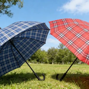 Classic Plaid Straight Umbrella, Auto Open Long Handle, J-Hook, Sun & Rain, Street Stall Umbrella, Manufacturer