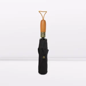 Classic Vintage Wooden Handle Automatic Foldable Pongee Windproof Travel Parasol Custom Logo