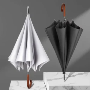 Classic Wooden-Handle Umbrella, 8K Fiberglass Windproof, 210T Waterproof Pongee Business Straight Umbrella for Men and Women
