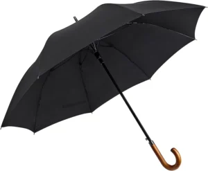 Classic Wooden Handle Umbrella Auto Open Large Windproof J Hook Stick Rain Umbrella Black
