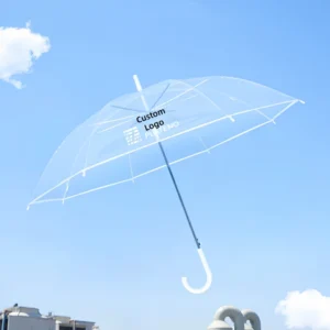 Clear Auto-Open Transparent Stick Umbrella, Personalized Custom Logo, Branded Promotional Wedding Umbrella